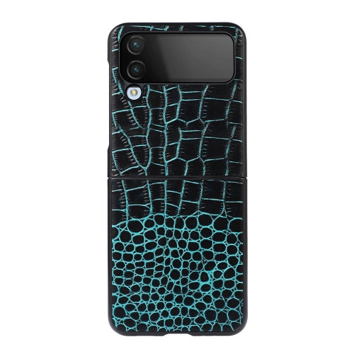 

For Samsung Galaxy Z Flip4 Crocodile Top Layer Cowhide Leather Phone Case(Cyan Blue)