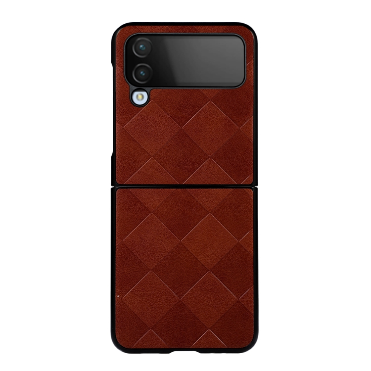

For Samsung Galaxy Z Flip4 Weave Plaid PU Phone Case(Brown)