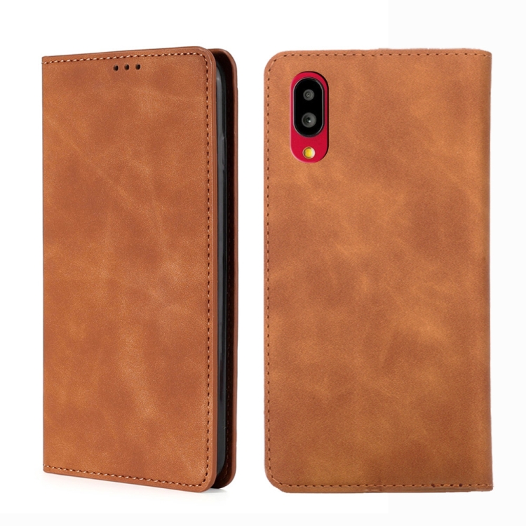 

For Sharp Simple Sumaho 6 A201SH Skin Feel Magnetic Horizontal Flip Leather Phone Case(Light Brown)