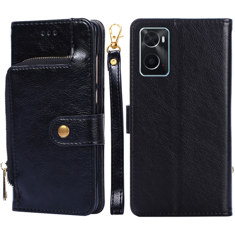 

For OPPO A36/A76 4G Global Zipper Bag Leather Phone Case(Black)