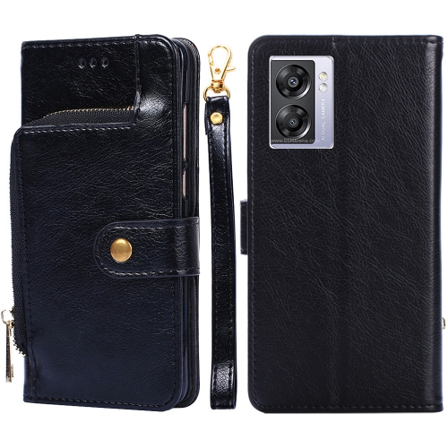 

For OPPO A57 5G 2022/Realme Q5i Zipper Bag Leather Phone Case(Black)