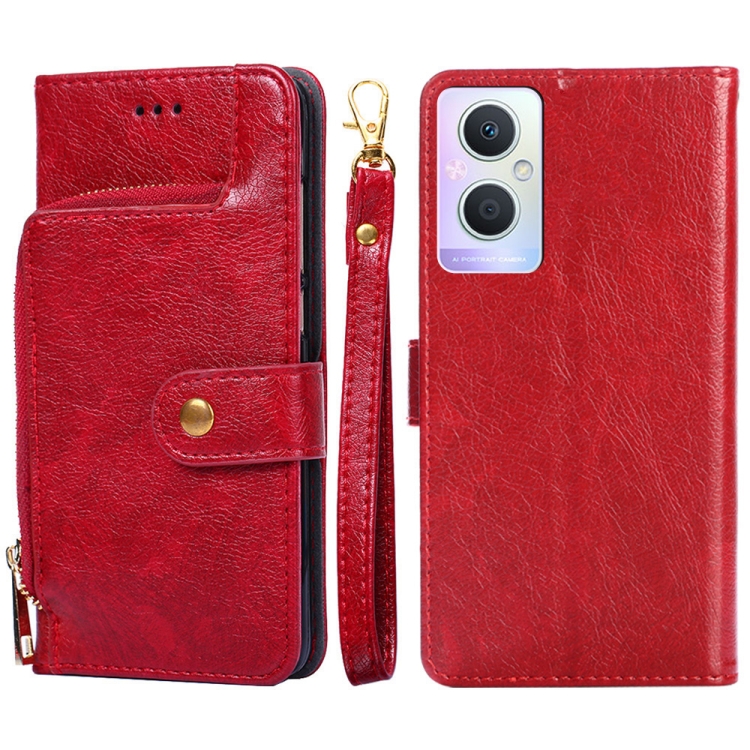

For OPPO A95 5G Zipper Bag Leather Phone Case(Red)