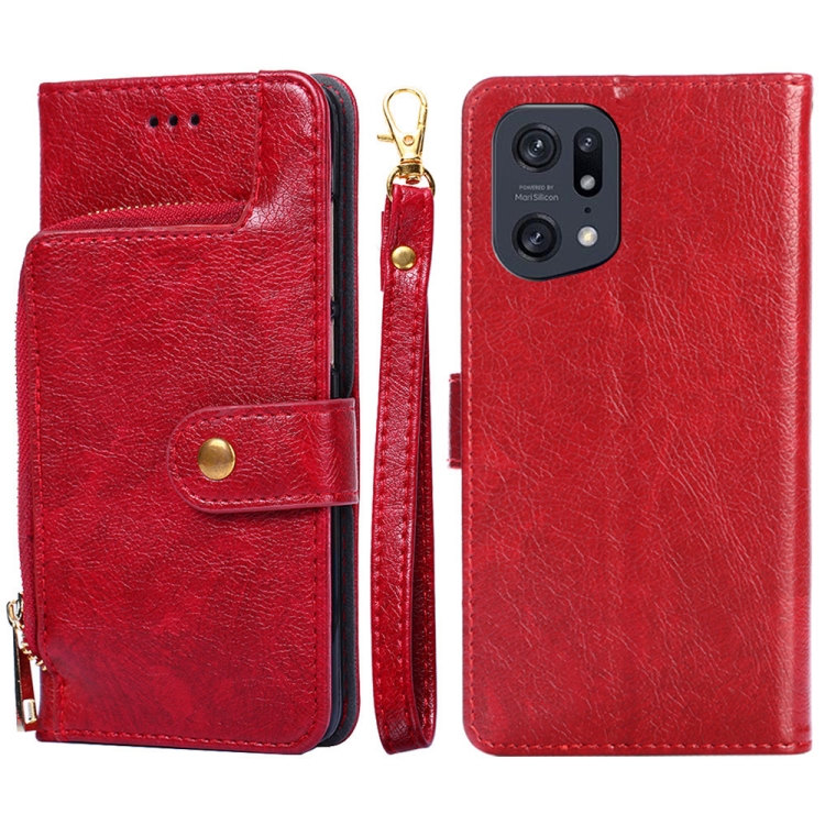 

For OPPO Find X5 Pro Zipper Bag Leather Phone Case(Red)