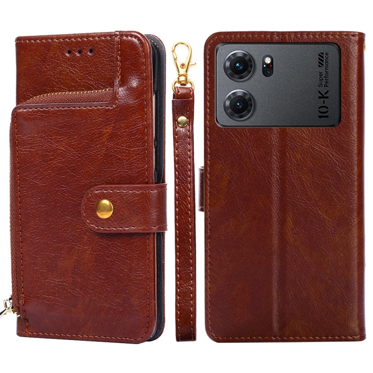 

For OPPO K10 5G Zipper Bag Leather Phone Case(Brown)
