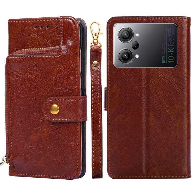 

For OPPO K10 Pro 5G Zipper Bag Leather Phone Case(Brown)