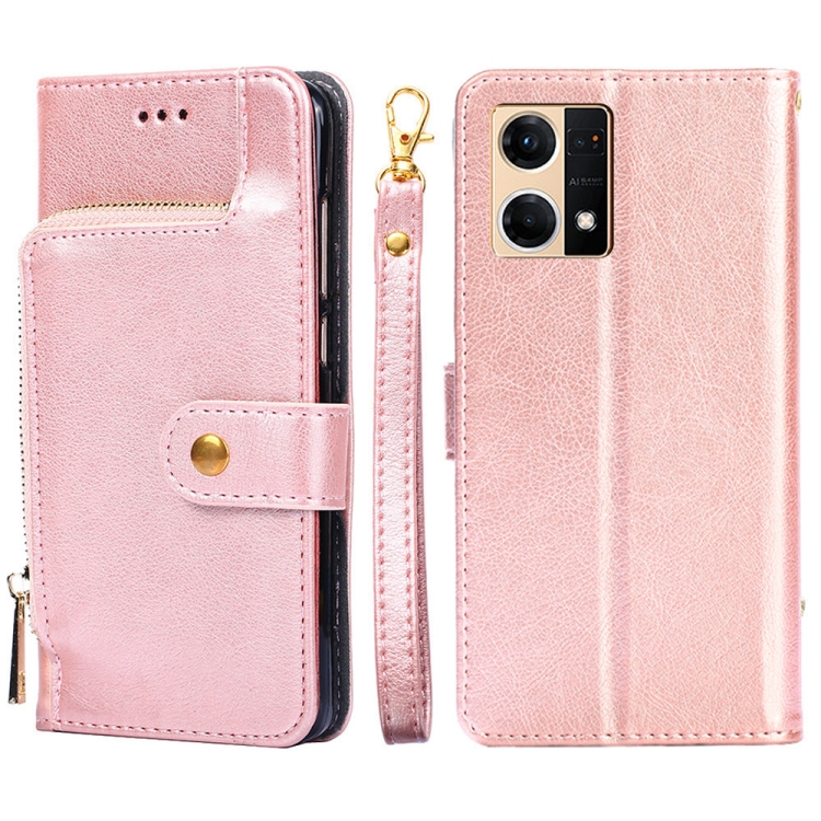 

For OPPO Reno7 4G/F21 Pro 4G Zipper Bag Leather Phone Case(Rose Gold)