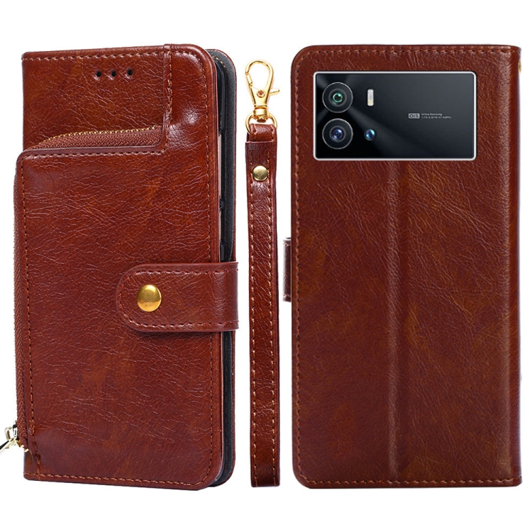 

For vivo iQOO 9 5G Zipper Bag Leather Phone Case(Brown)