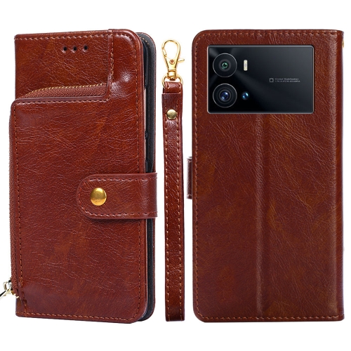 

For vivo IQOO 9 Pro 5G Zipper Bag Leather Phone Case(Brown)