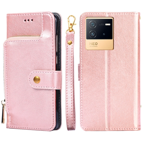 

For vivo IQOO Neo6 5G Zipper Bag Leather Phone Case(Rose Gold)