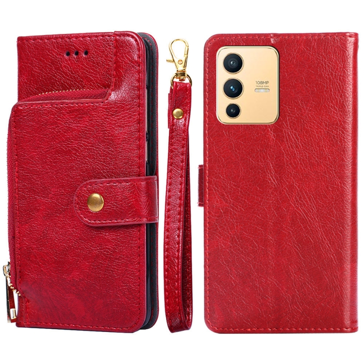 

For vivo S12/V23 Zipper Bag Leather Phone Case(Red)