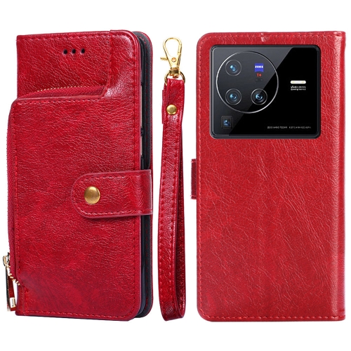 

For vivo X80 Pro China Zipper Bag Leather Phone Case(Red)