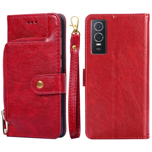 

For vivo Y76s China/Y74s Zipper Bag Leather Phone Case(Red)