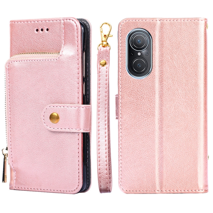 

For Huawei nova 9 SE 4G Zipper Bag Leather Phone Case(Rose Gold)