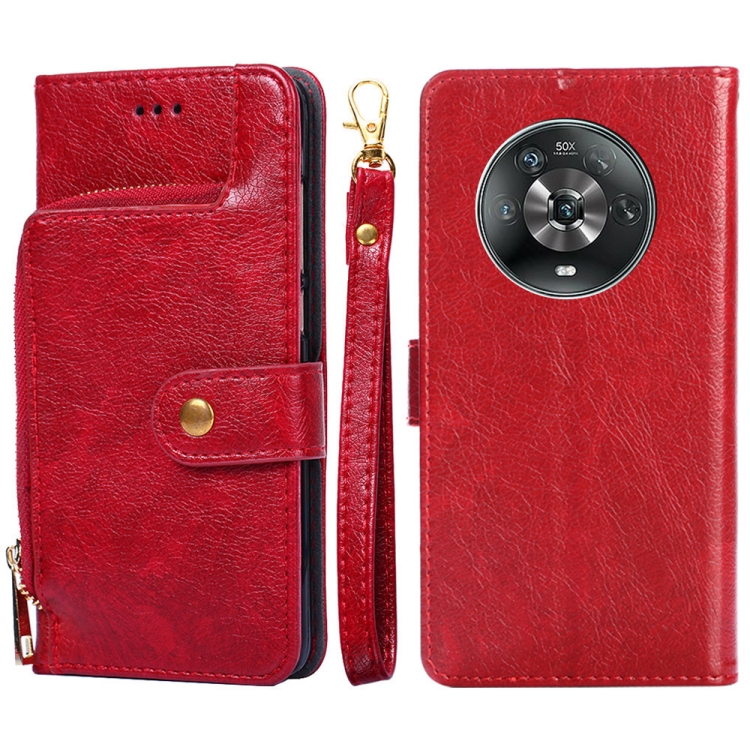 

For Honor Magic4 Zipper Bag Leather Phone Case(Red)