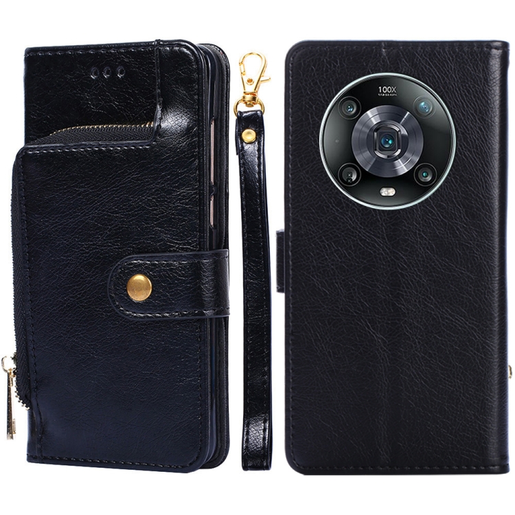

For Honor Magic4 Pro Zipper Bag Leather Phone Case(Black)