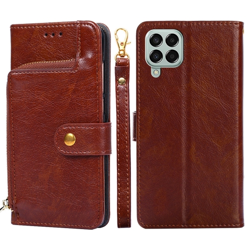 

For Samsung Galaxy M33 5G Zipper Bag Leather Phone Case(Brown)