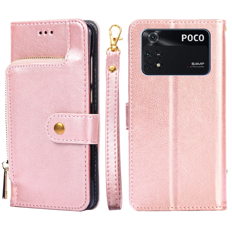 

For Xiaomi Poco M4 Pro Zipper Bag Leather Phone Case(Rose Gold)