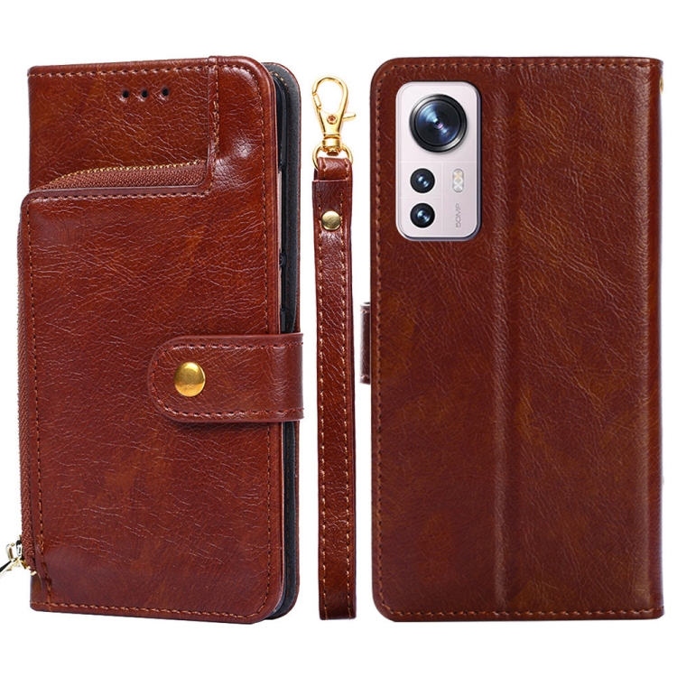 

For Xiaomi 12 Pro Zipper Bag Leather Phone Case(Brown)