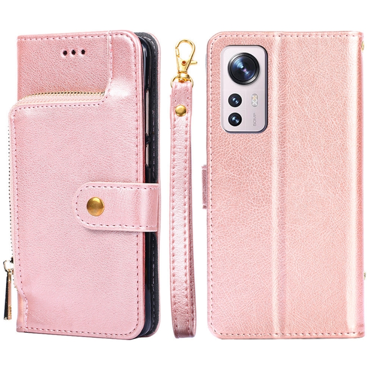

For Xiaomi 12 Pro Zipper Bag Leather Phone Case(Rose Gold)