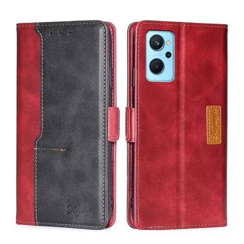 

For OPPO Realme 9i/A36 4G/A96 4G/K10 4G/A76 4G Contrast Color Side Buckle Leather Phone Case(Red + Black)