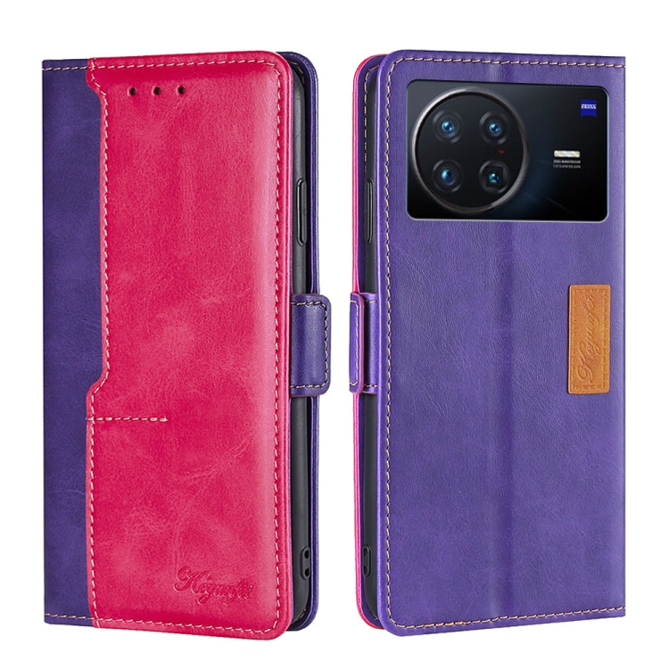 

For vivo X Note 5G Contrast Color Side Buckle Leather Phone Case(Purple + Rose Red)