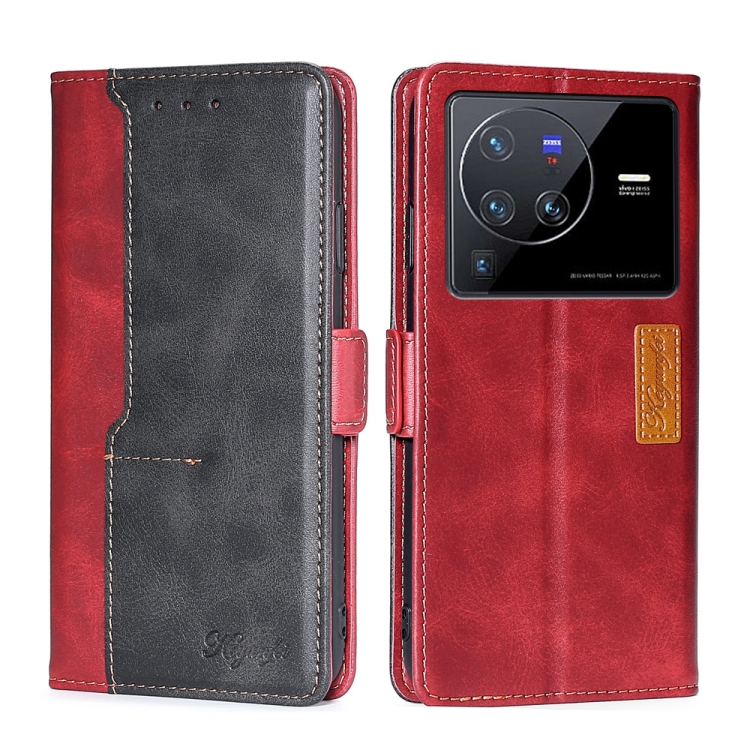 

For vivo X80 Pro Contrast Color Side Buckle Leather Phone Case(Red + Black)