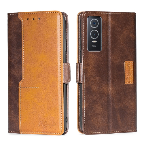 

For vivo Y76S/Y74S Contrast Color Side Buckle Leather Phone Case(Dark Brown + Gold)