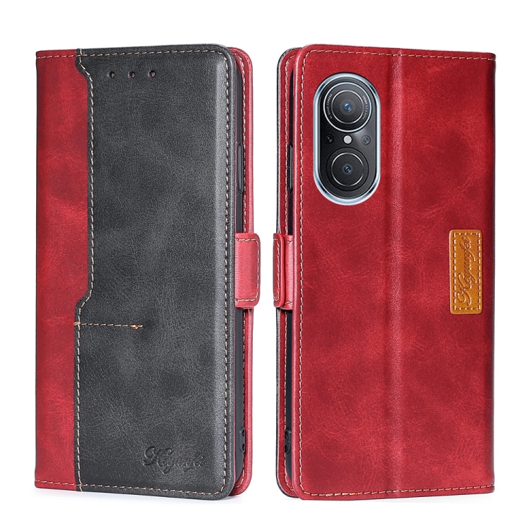 

For Huawei Nova 9 SE 4G Contrast Color Side Buckle Leather Phone Case(Red + Black)