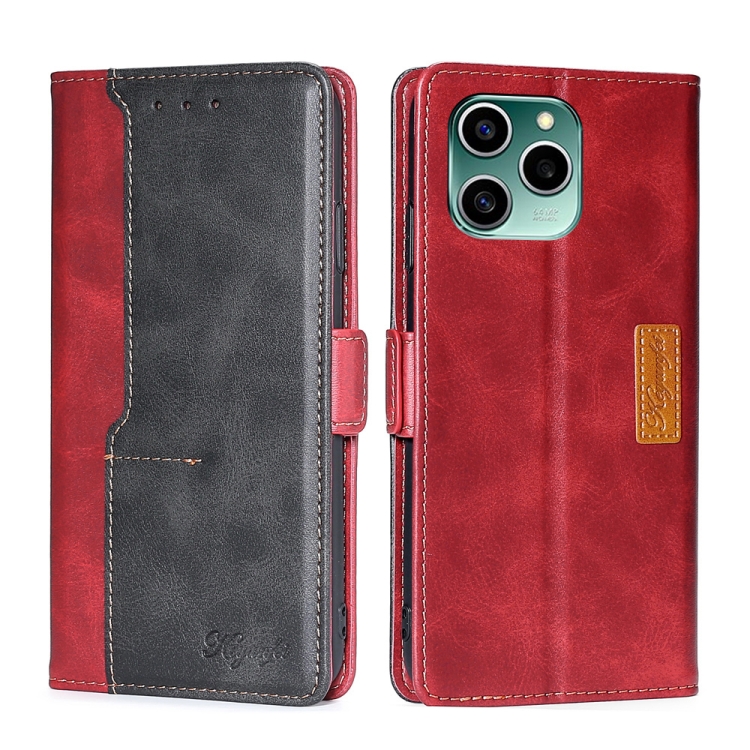 

For Honor 60 SE Contrast Color Side Buckle Leather Phone Case(Red + Black)