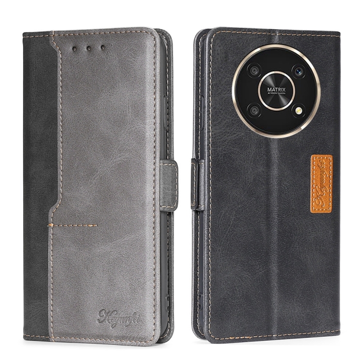 

For Honor X30 Contrast Color Side Buckle Leather Phone Case(Black + Grey)