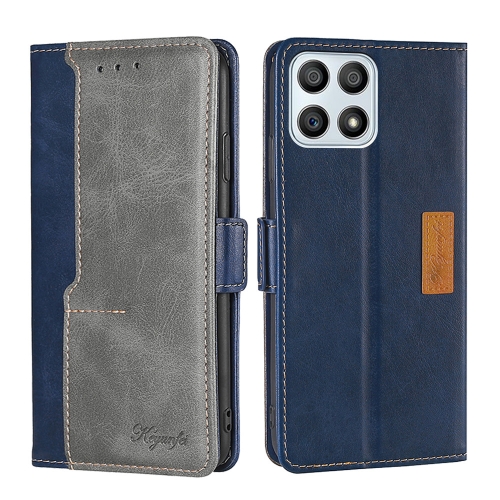 

For Honor X30i Contrast Color Side Buckle Leather Phone Case(Blue + Grey)