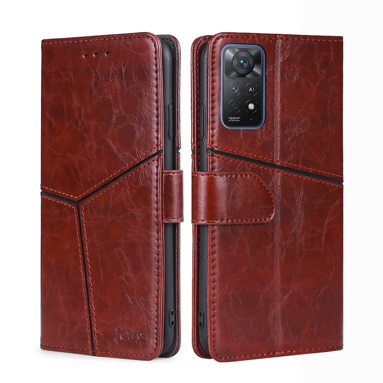 

For Xiaomi Redmi Note11 Pro 4G / 5G Geometric Stitching Horizontal Flip Leather Phone Case(Dark Brown)