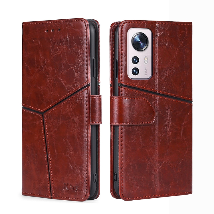 

For Xiaomi 12 Pro Geometric Stitching Horizontal Flip Leather Phone Case(Dark Brown)