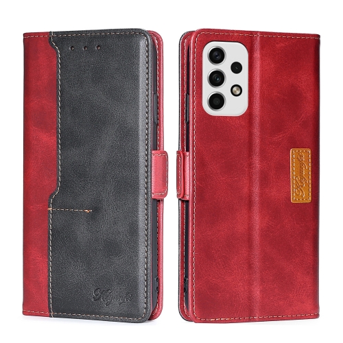 

For Samsung Galaxy A23 5G Contrast Color Side Buckle Leather Phone Case(Red + Black)