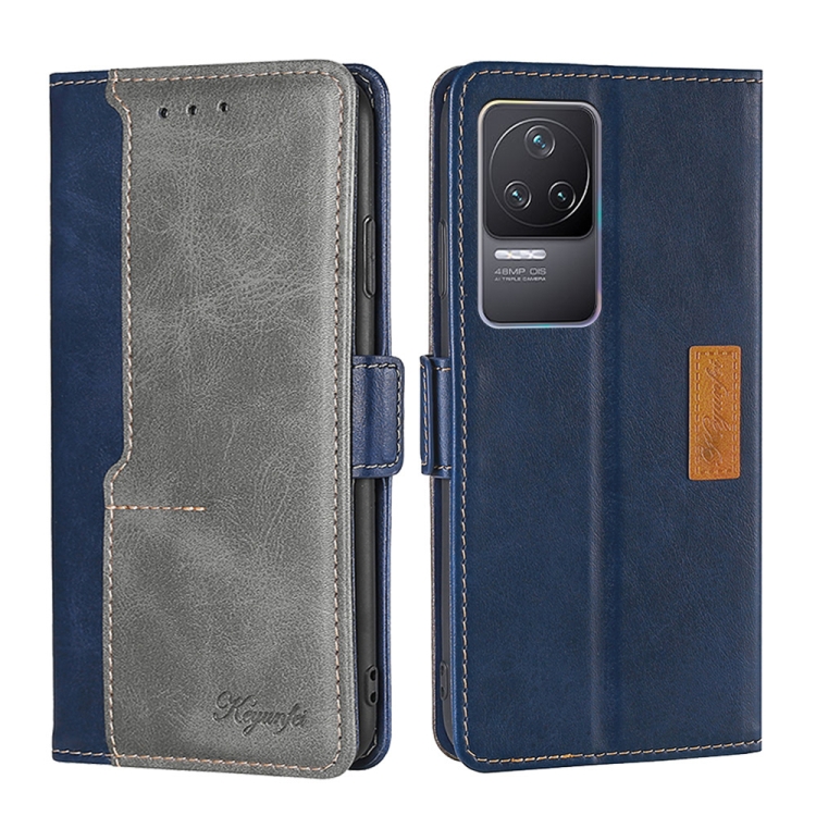 

For Xiaomi Redmi K50/K50 Pro Contrast Color Side Buckle Leather Phone Case(Blue + Grey)