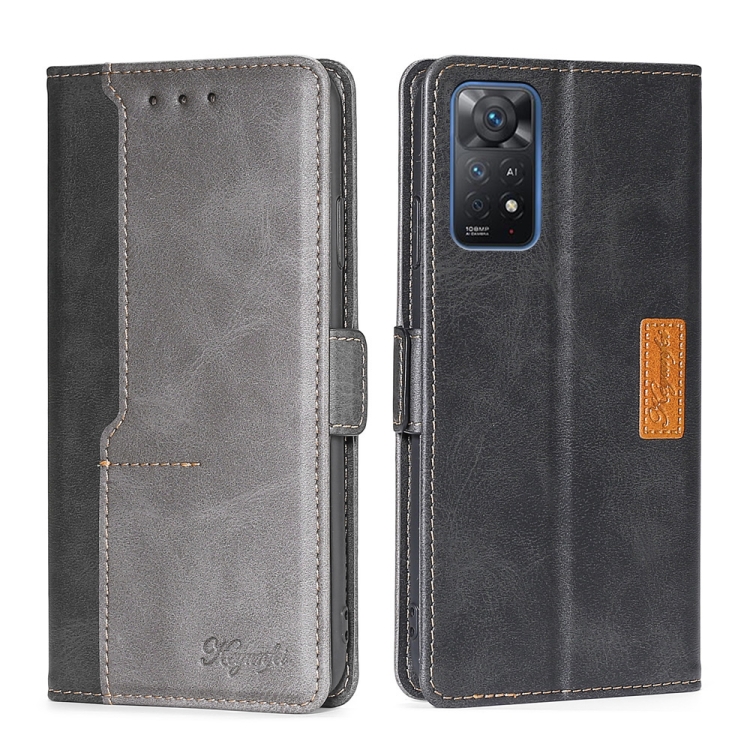 

For Xiaomi Redmi Note 11 Pro 4G/Redmi Note 11 Pro 5G Global Contrast Color Side Buckle Leather Phone Case(Black + Grey)