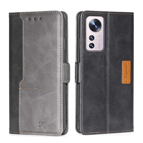 

For Xiaomi 12 Pro Contrast Color Side Buckle Leather Phone Case(Black + Grey)