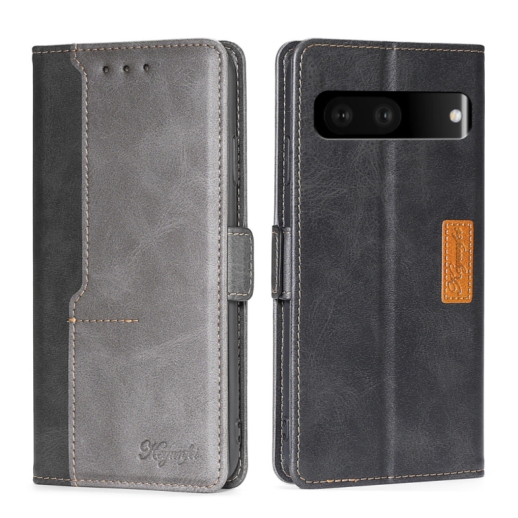 

For Google Pixel 7 5G Contrast Color Side Buckle Leather Phone Case(Black + Grey)