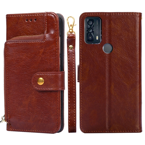 

For TCL 20B Zipper Bag Leather Phone Case(Brown)