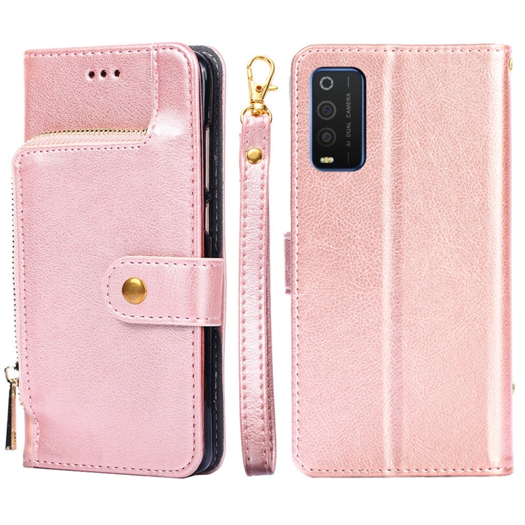 

For TCL 205 Zipper Bag Leather Phone Case(Rose Gold)