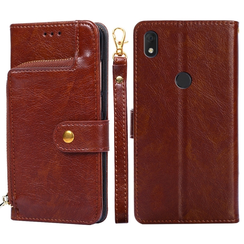 

For alcatel Axel/Lumos Zipper Bag Leather Phone Case(Brown)