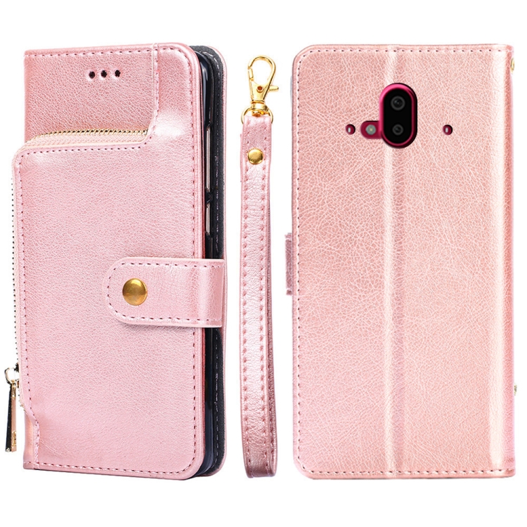

For Fujitsu Arrows F-52B Zipper Bag Leather Phone Case(Rose Gold)