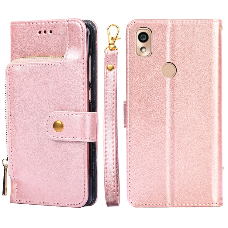 

For Kyocera KY-51B Zipper Bag Leather Phone Case(Rose Gold)