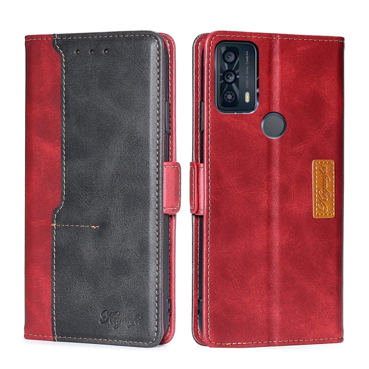 

For TCL 20B/6159K Contrast Color Side Buckle Leather Phone Case(Red + Black)