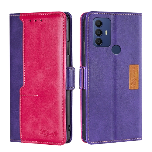 

For TCL 30 SE/306/305/Sharp Aqous V6/V6 Plus Contrast Color Side Buckle Leather Phone Case(Purple + Rose Red)