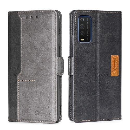 

For TCL 205 Contrast Color Side Buckle Leather Phone Case(Black + Grey)