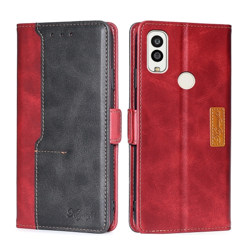 

For Kyocera Android One S9/KC S304/Digno Sanga Edition Contrast Color Side Buckle Leather Phone Case(Red + Black)