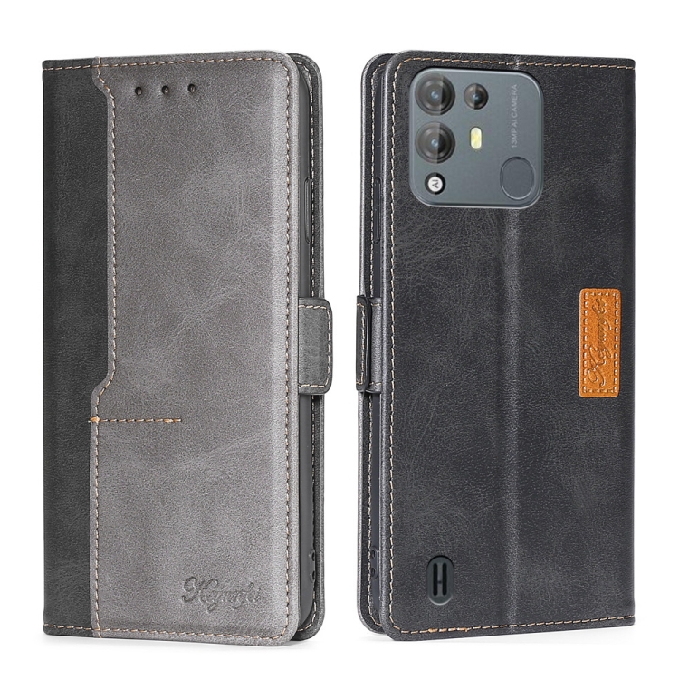 

For Blackview A55 Pro Contrast Color Side Buckle Leather Phone Case(Black + Grey)