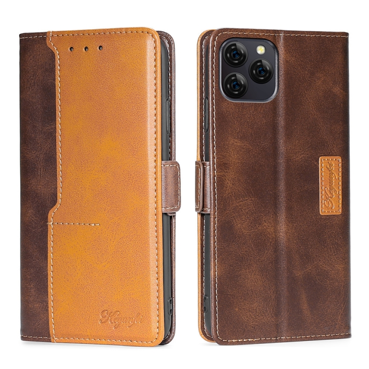

For Blackview A95 Contrast Color Side Buckle Leather Phone Case(Dark Brown + Gold)