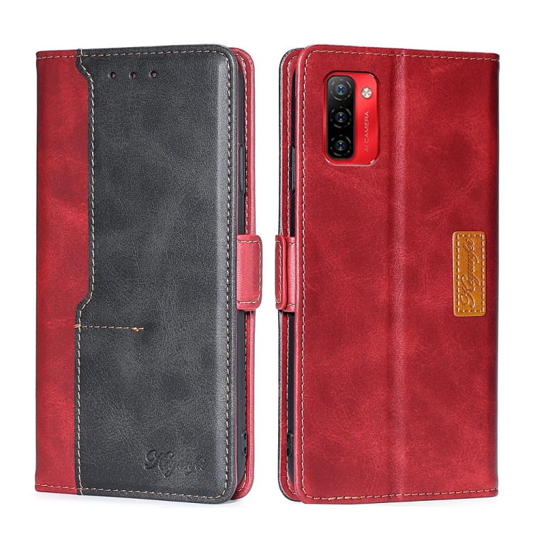 

For Ulefone Note 12P Contrast Color Side Buckle Leather Phone Case(Red + Black)